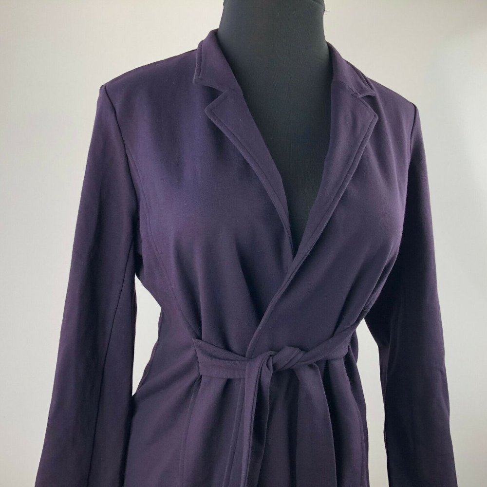 Eileen Fisher Cloth Tie Belted Knit Wrap Jacket Purple Medium Office Minimalist - Picture 3 of 7